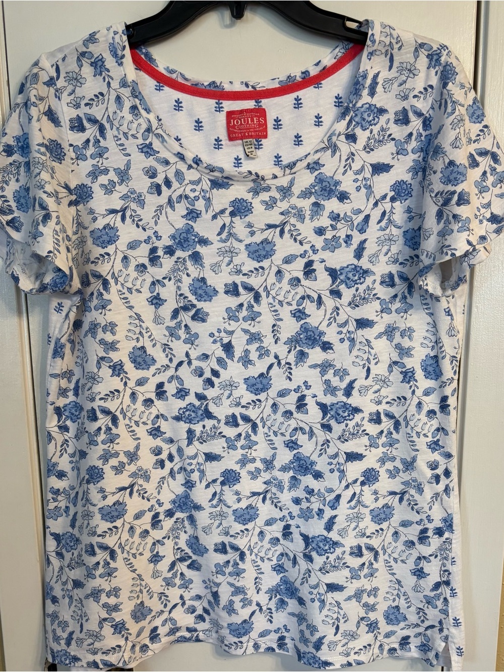 Joules White Tee with Blue Floral Print